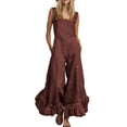 thumbnail image 3 of Square Neck Ruffle Hem Jumpsuit for Women - Flowy Wide Leg Boho Overall, Sleeveless Casual Vacation Romper with Pockets Wine XL, 3 of 7