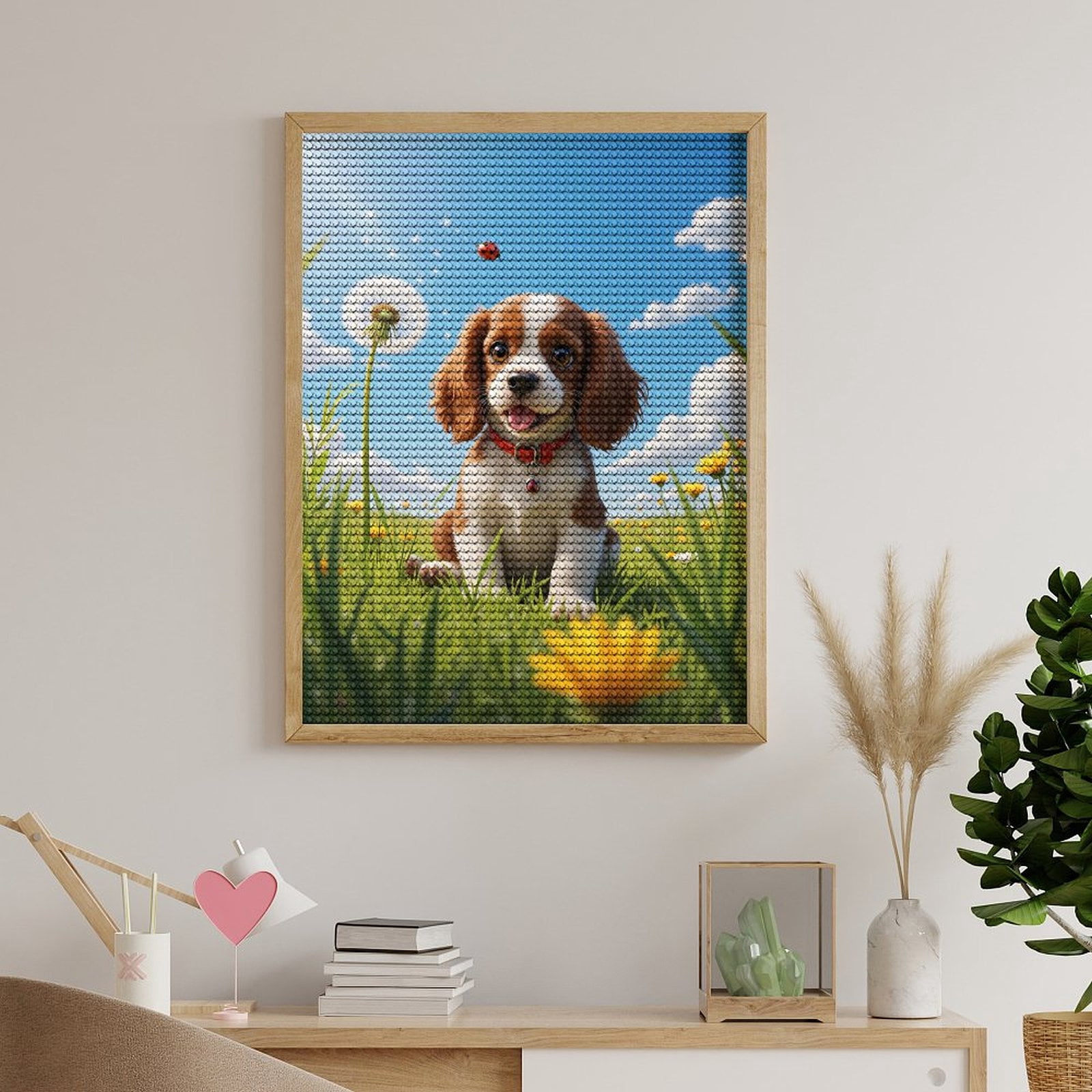 Diamond Art Kit for Adults, Playful Puppy Meadow Scene Diamond Painting for Adults Beginners, 5D DIY Diamond Art Painting Kits, Colorful Diamond Painting Craft for Home Decor 12x16