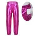 thumbnail image 4 of Aislor Girls Jazz Dance Outfit Mock Neck Short Sleeve Sequins Metallic Back Invisible Zipper Crop Top with Pants Hot Pink 12, 4 of 7