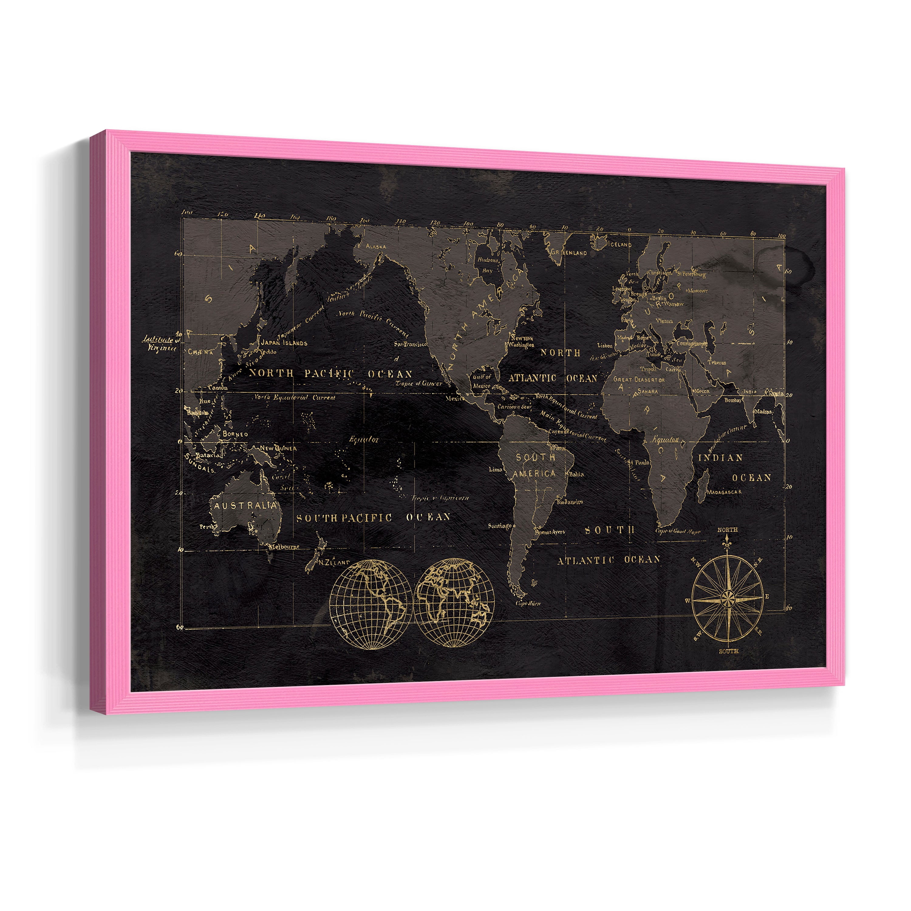 Black Gold Map by Carol Robinson - Restickable Framed Giclée Print