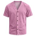 thumbnail image 5 of Uwinwear Mens Short Sleeve Shirts Button Up Shirts Linen Cotton Tops V Neck Plain Hawaiian Summer Beach T-Shirt Breathable Casual Wear,Pink,S, 5 of 8