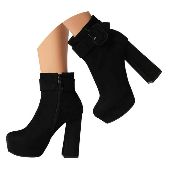 Mostsola Platform Heels Boots for Women Ankle Strap Zip up Short Boots Round Toe Dress Booties