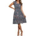 thumbnail image 2 of Vestido Casual Floral con Mangas de Volante para Mujer INSPIRE CHIC, Cuello en V, Ruchado, con Volantes, Azul Gris M, 2 of 6