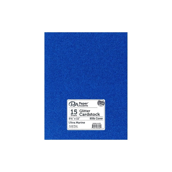 PA Paper Accents Glitter Cardstock 8.5" x 11" Ultra Marine, 85lb colored cardstock paper for card making, scrapbooking, printing, quilling and crafts, 15 piece pack