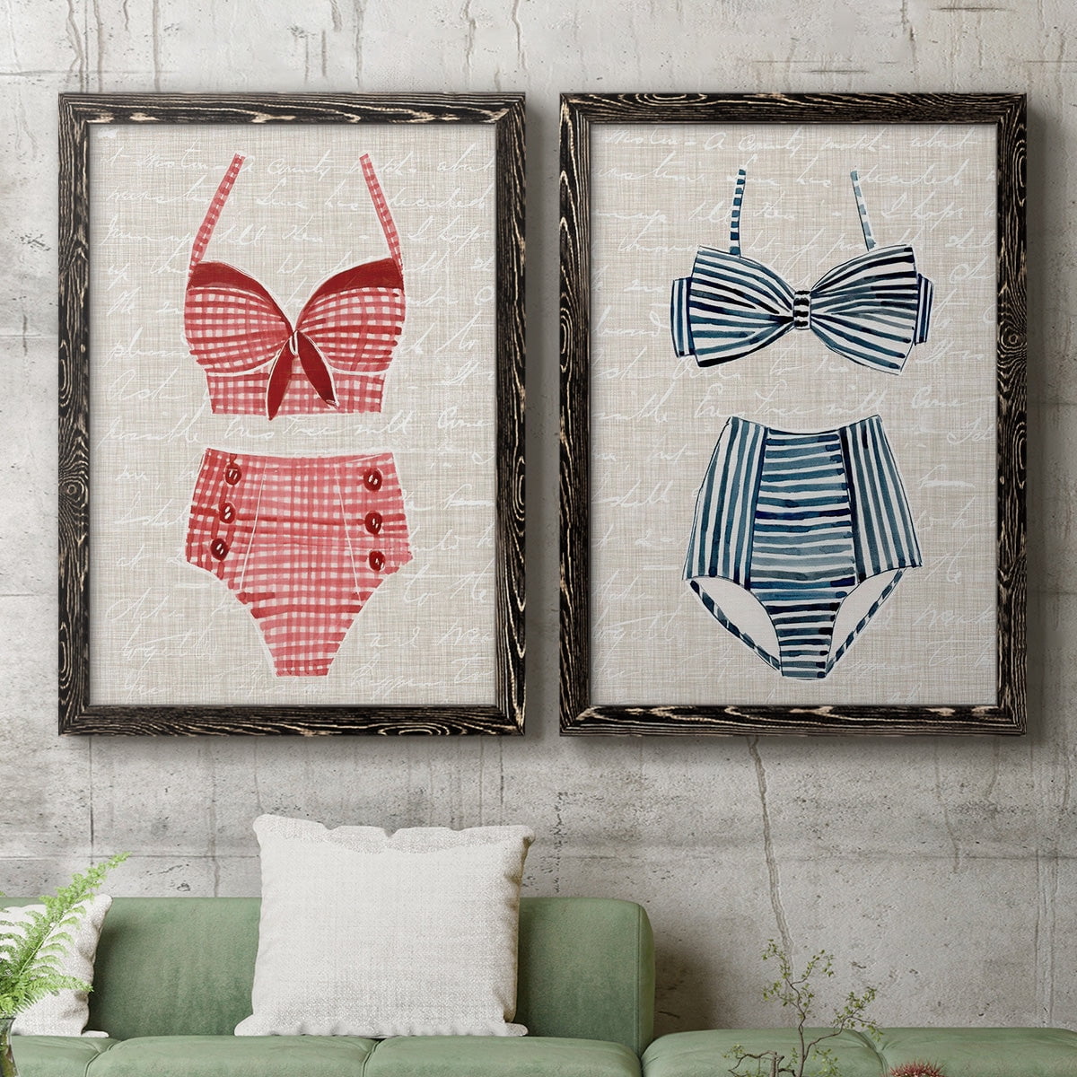 Vintage Swimming III - Premium Framed Canvas 2 Piece Set - Ready to Hang