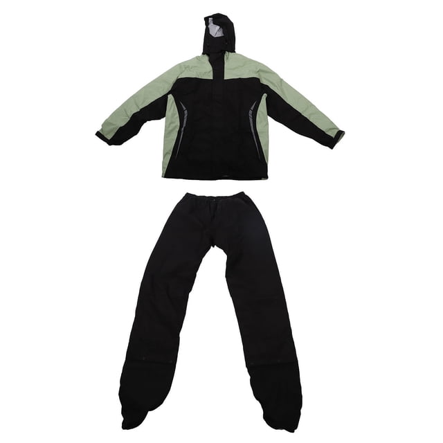 Motorcycle Rain Suit, Breathable Rain Gear Set Stay Dry with Large Pockets, High Density Polyester Material, Black Green, Suitable for Riding Scenes, Outdoor Scenes, Stay Dry for