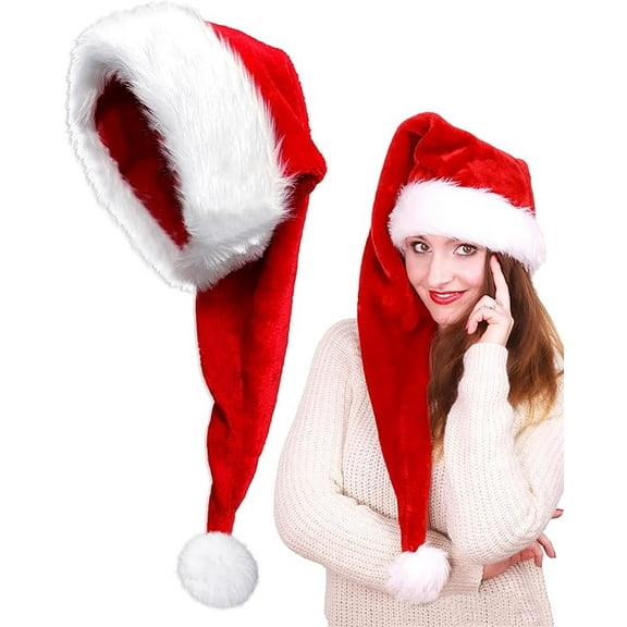 Christmas Santa Hat Adults Long Plush Xmas Hats for Christmas New Year Festive Party Supplies