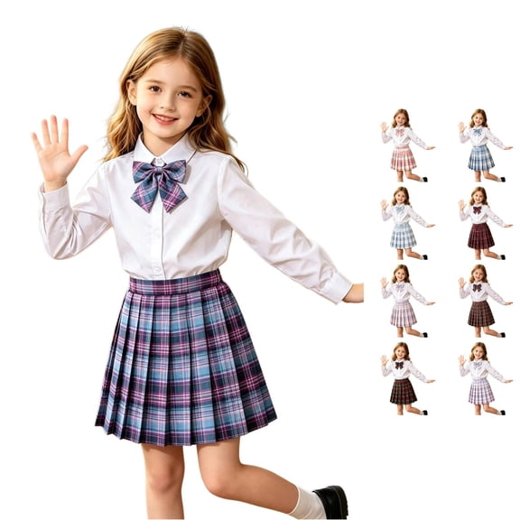 SGMVNU Girls' Classic Plaid School Uniforms Skirt Pleated A Line Mini Skirts Elastic Waist Casual Short Skirt, Purple, Size 3-4 Years