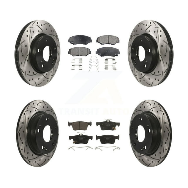 Transit Auto Front Rear Coated Drilled Slotted Disc Brake Rotors and Ceramic Pads Kit for Car Honda Civic KDT-100419