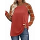thumbnail image 2 of Camisas de Larga para Mujer, Blusas Raglán con Bloques de Color, Camisetas Básicas Informales de Cuello Redondo, Ropa de Otoño. Rojo Enrejado L, 2 of 8