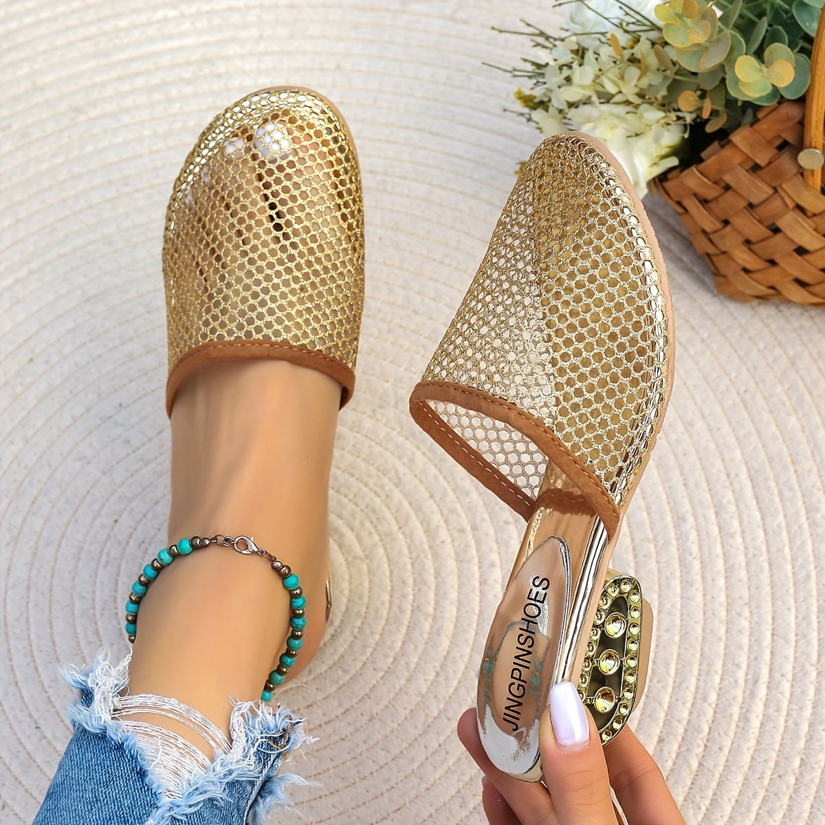 ★JILLSTUART★ Chubby cowhide mesh sandals 3color JLSO5F601W Women's Mesh Sandals - Breathable & Comfortable Solid Color