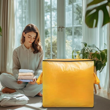 Heavy Duty Storage Bags with Reinforced Handles Waterproof and Collapsible Plastic Tote Double Zipper Closure for Secure Moving and Travel Yellow Color for Home Organization and Household Use