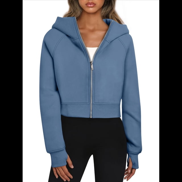Sudaderas con Capucha y Cremallera para Mujer, Chaquetas, Sudaderas , Conjuntos de para Otoño, Camisetas Casuales y Cómodas Estilo Y2k, Ropa de Invierno. Azul Marino M