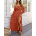 thumbnail image 4 of YOGAFOX Women's Boho Off Shoulder Long Sleeve Smocked Side Split Flowy A Line Maxi Dress S-XXL, 4 of 5