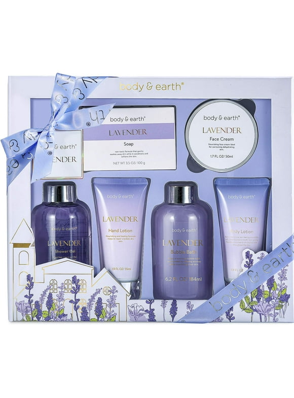 Body&Earth Spa Gift Set For Women, 6 Pcs Lavender Relaxing Bath and Body Set, Birthday Gifts
