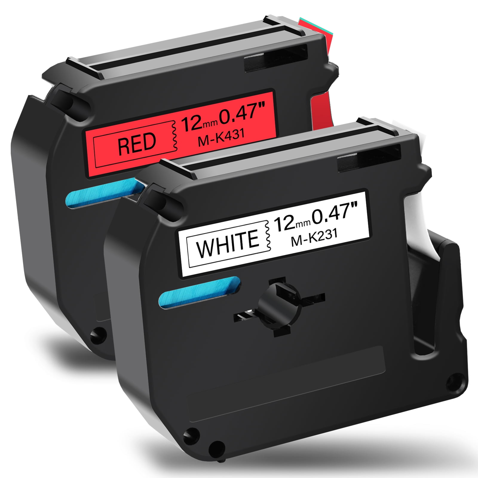 GREENCYCLE 2PK 12mm 8m Black on White/Red Label Tape Compatible for