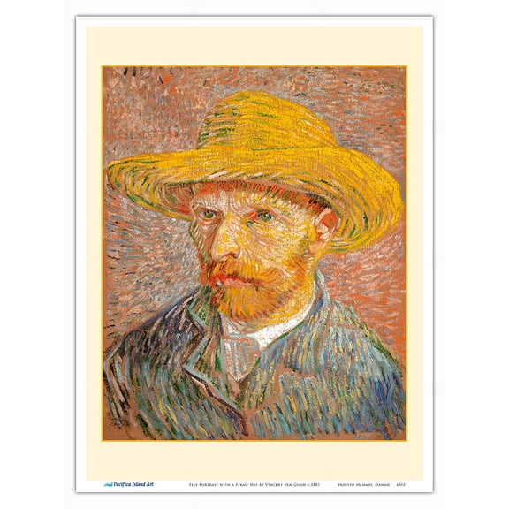 Self-Portrait with a Straw Hat - From an Original Color Painting by Vincent Van Gogh c.1887 - Master Art Print (Unframed) 9in x 12in