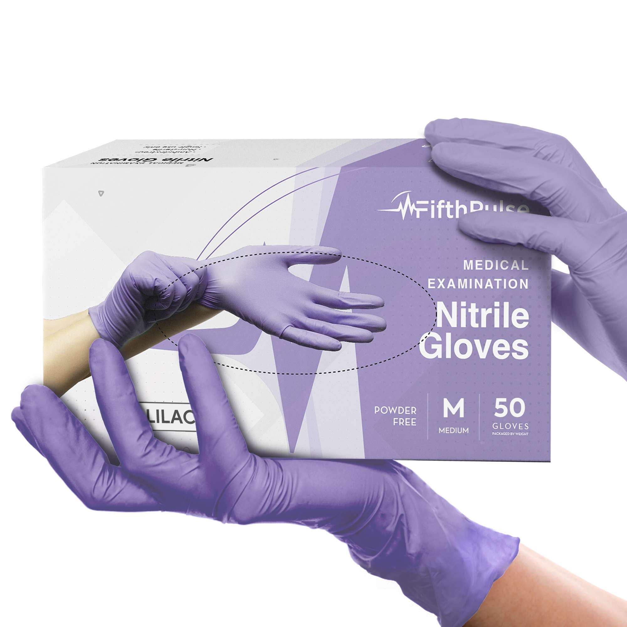 FifthPulse Lilac Nitrile Disposable Gloves - 50 -M-Powder and Latex Free - Surgical Medical Gloves