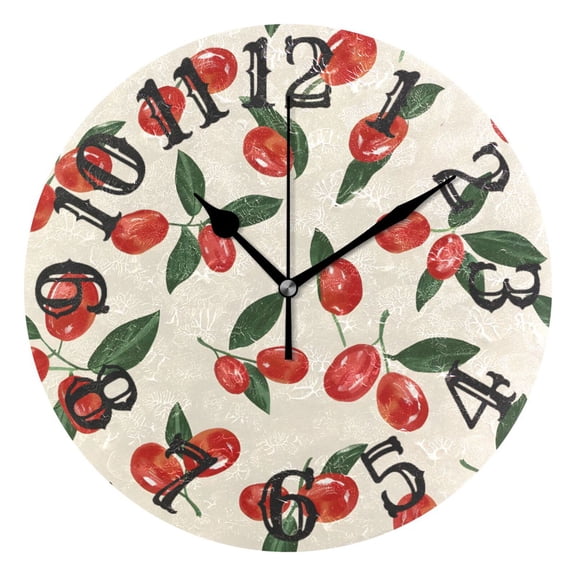 Red Dates Leaves 10 inch Wall Clocks Non Ticking Easy to Read Battery Decorative for Home Bathroom Kitchen Bedroom Living Room