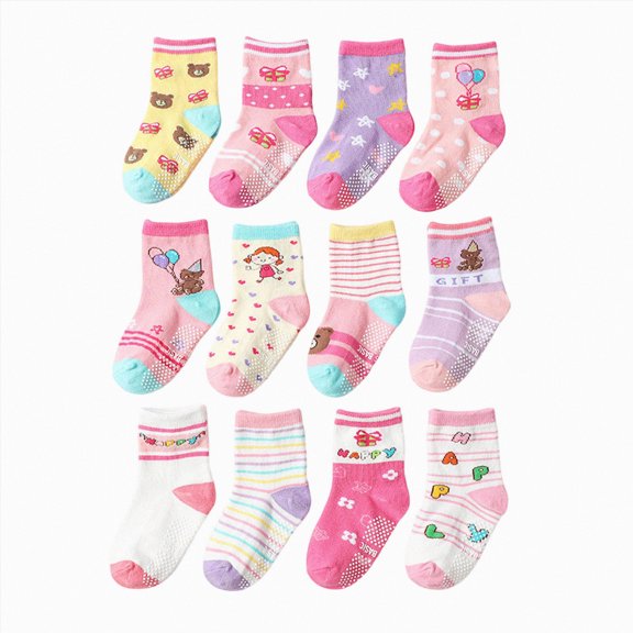 CAUYDY Little Kids Girls Cute Socks 12PC Set 3T 4T 5T Toddler Spring Summer Fall Winter Grip Crew Socks Sizes 3-5 Years