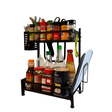 Vurmi Kitchen Countertop Spice Rack, Metal, Holds Spice Bottles and Utensils,