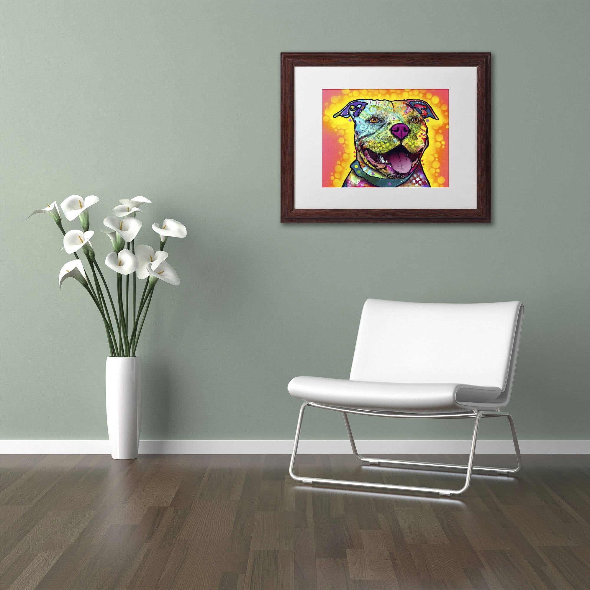 Trademark Fine Art "Dewey Pit Bull" Canvas Art by Dean Russo, White Matte, Wood Frame
