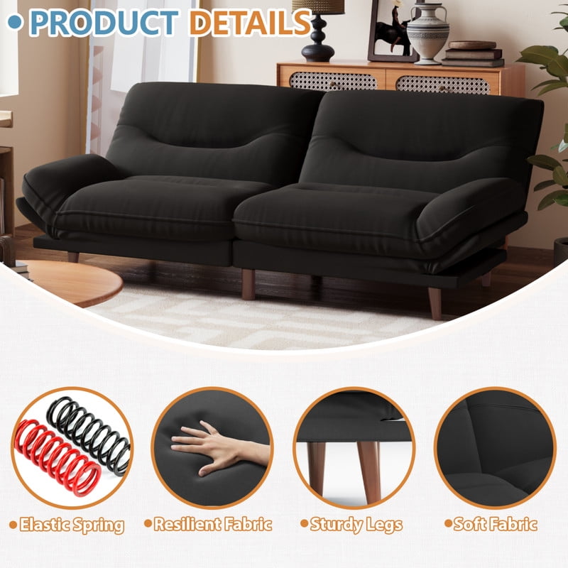Homall Futon Sofa Bed with Adjustable Backrest & Five Angles Adjustable Armrests Sofa Couch for Small Spaces Living Room Office,Fabric Black