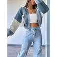 thumbnail image 5 of Women'S Color Block Open Front Long Sleeve Ribbed Knit Cropped Cardigan Sweaters  Blue XXL, 5 of 7