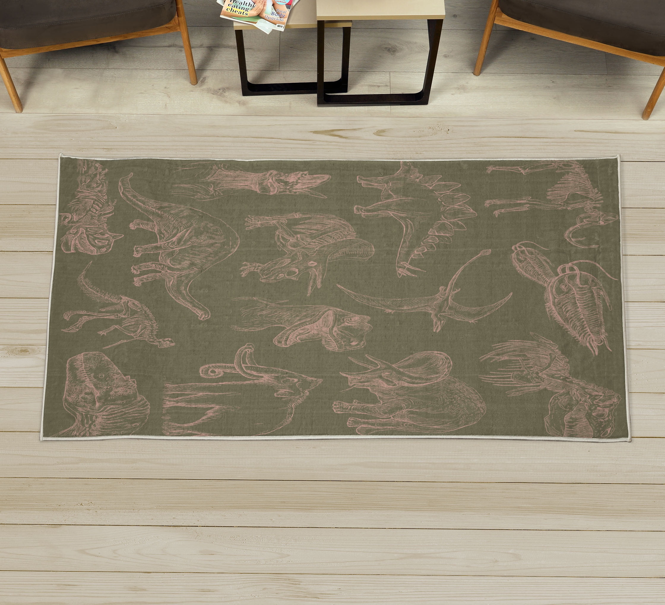 Jurassic Decorative Rug, Arrangement of Various Dinosaurs Illustrations ...