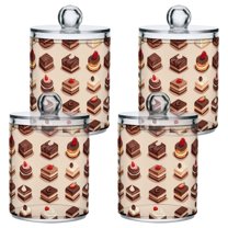 Yayeee 4 Pack Qtip Holder Bathroom Cotton Swab Canister with Lid Clear Dispenser Set, Pink Cakes