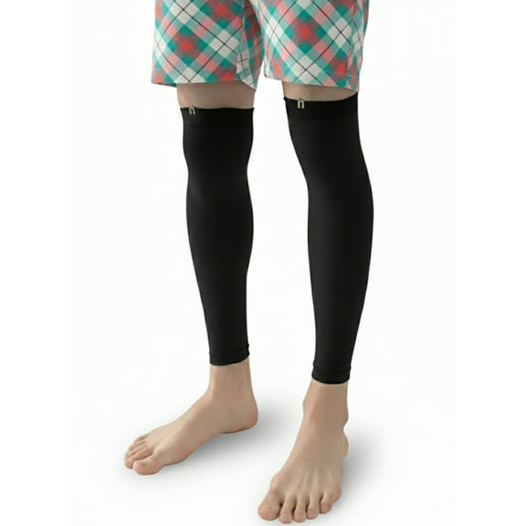 Premium UV‑Protective Golf Leg Sleeves (60D) for Men & Women "MADE IN KOREA", Thin Lightweight, Breathable, Quick Drying, Cooling, Washable [Non-Slip Silicone Strips], Black (One Size Fits Most