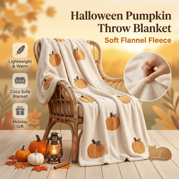 Halloween Pumpkin Throw Blanket, Soft Flannel Fleece Cozy Sofa Bed Blanket for Fall Home Decor, Lightweight Warm Decorative Blanket for Living Room Sofa Bedroom, Holiday Gift