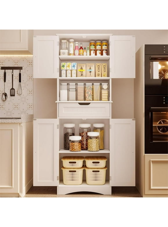 Pantry Cabinet on Clearance, Lofka 66" Tall Kitchen Pantry Storage Cabinet with 2 Doors, 1 Drawers, 5 Shelves White