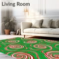 thumbnail image 2 of ODIKA 3'x5' Machine Washable Non-Slip Area Rug, Peppermint Swirl Holiday Bath with Cane Stripe Design High Traffic Rug with Pad, Green, 653619, 2 of 8