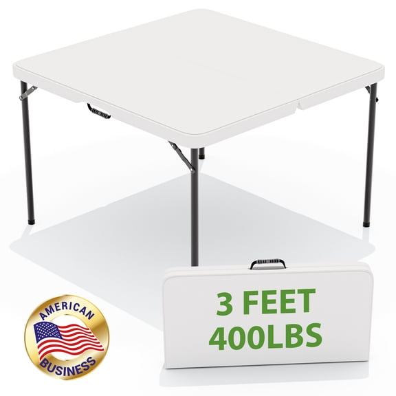 T-SKR 3ft Square Folding Card Table, 400lbs, Portable Handle, Party Camping Dining