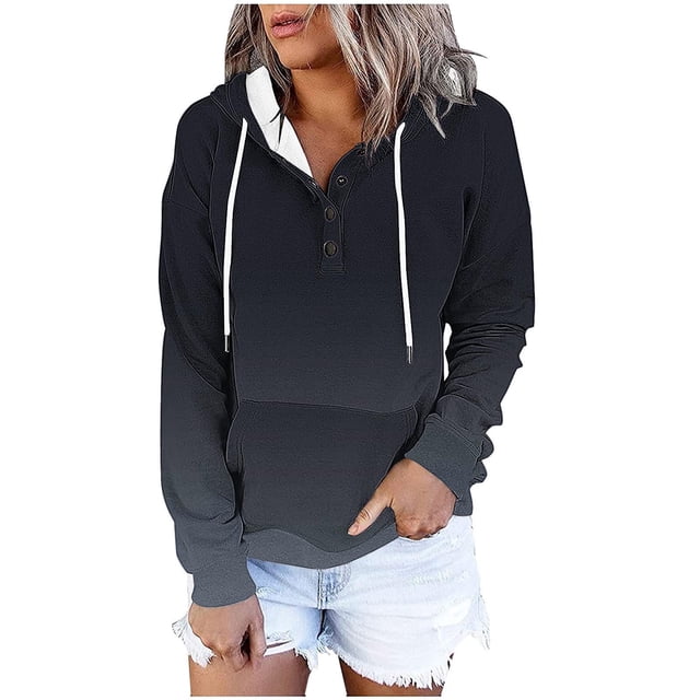 GreatBaby Women's Printed Hat Rope Hooded Pocket Pullover Fashionable Sweatshirts Printed Button Closure for Adjustment Hat Rope Tops(Navy,S)