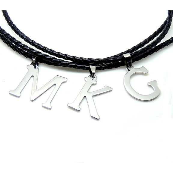 Initial Letter Necklace PU Leather Stainless Steel Men Women Ginger Lyne Collection