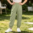 thumbnail image 2 of Summer Boys Girls Cargo Pants Elastic Waist with Pockets Green Joggers Hiking Wide Leg Cargo Pants Y2K Street Baggy Trousers 4T, 2 of 8