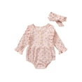 thumbnail image 1 of Bagilaanoe Newborn Baby Girl Rompers Floral Print Long Sleeve Bodysuit + Headband 6M 12M 18M 24M Infant One Piece Jumpsuit, 1 of 8