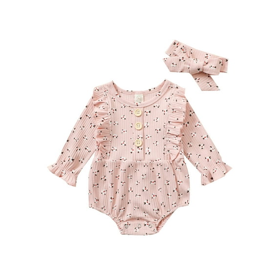 Bagilaanoe Newborn Baby Girl Rompers Floral Print Long Sleeve Bodysuit + Headband 6M 12M 18M 24M Infant One Piece Jumpsuit