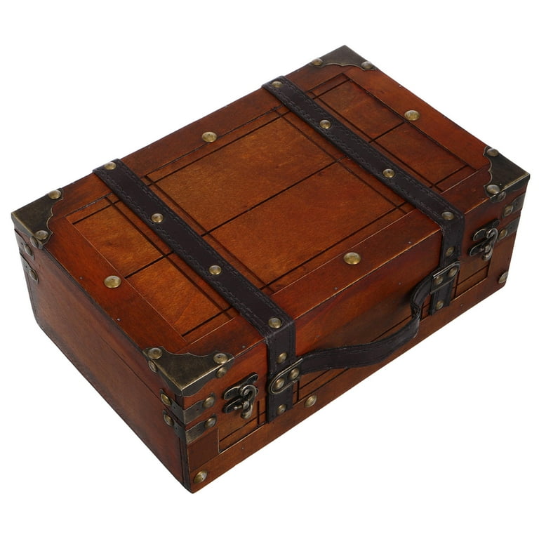 KAKOWELY 1Pack Wooden Chest Trunk Vintage Treasure Chest Box For