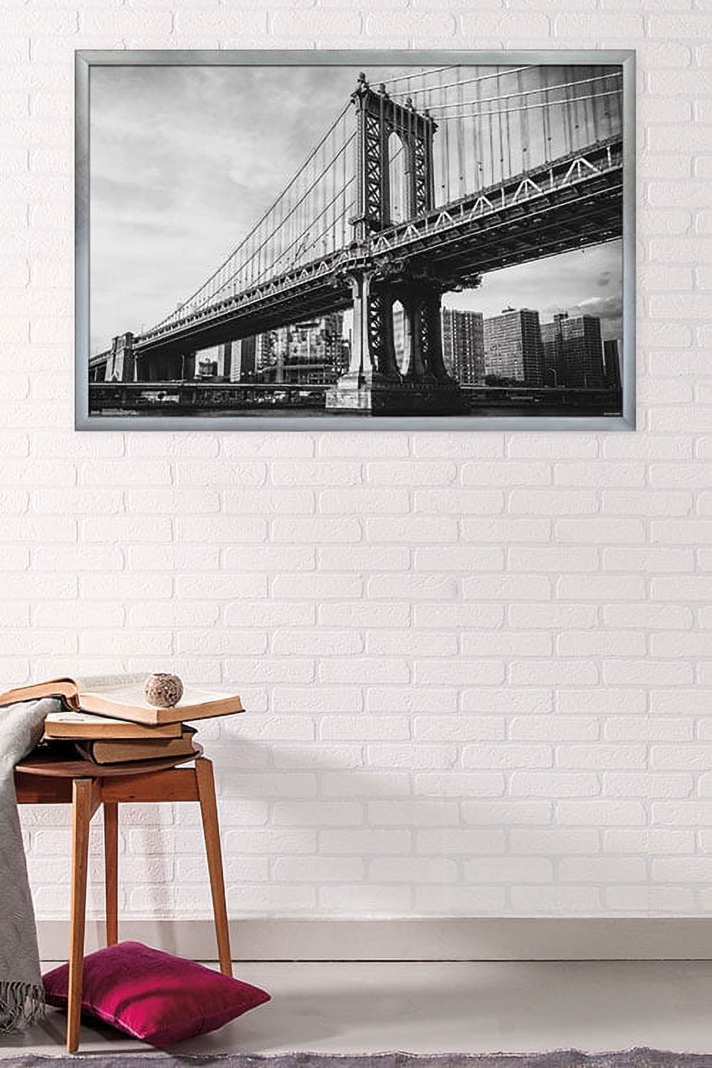 The Brooklyn Bridge - Iconic Wall Poster, 22.375" x 34", Framed
