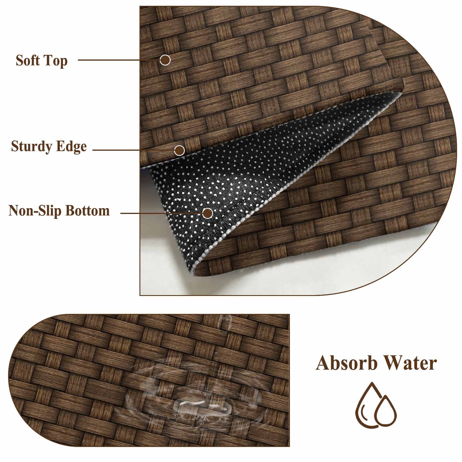 Large Area Rugs for Living Room Bedroom, Dark Brown Rattan 6'x9' Rug Washable Carpet Runner Indoor Outdoor, Vintage Abstract Wicker Texture Non Slip Floor Mats Rug for Kitchen, Playroom