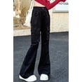thumbnail image 6 of VBEWZET Kids High Waist Flare Cargo Pants, Elastic Waist Wide Leg Bootcut Trousers, Spring Summer Casual Pants for Girls Black 5-6 Years, 6 of 6