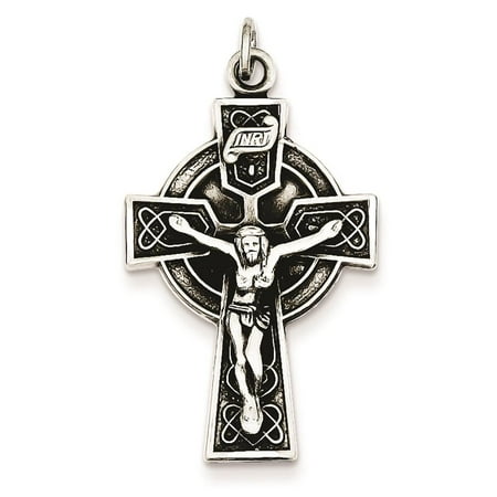 Sterling Silver Antiqued Irish Crucifix Cross Charm Pendant 24mmx20mm