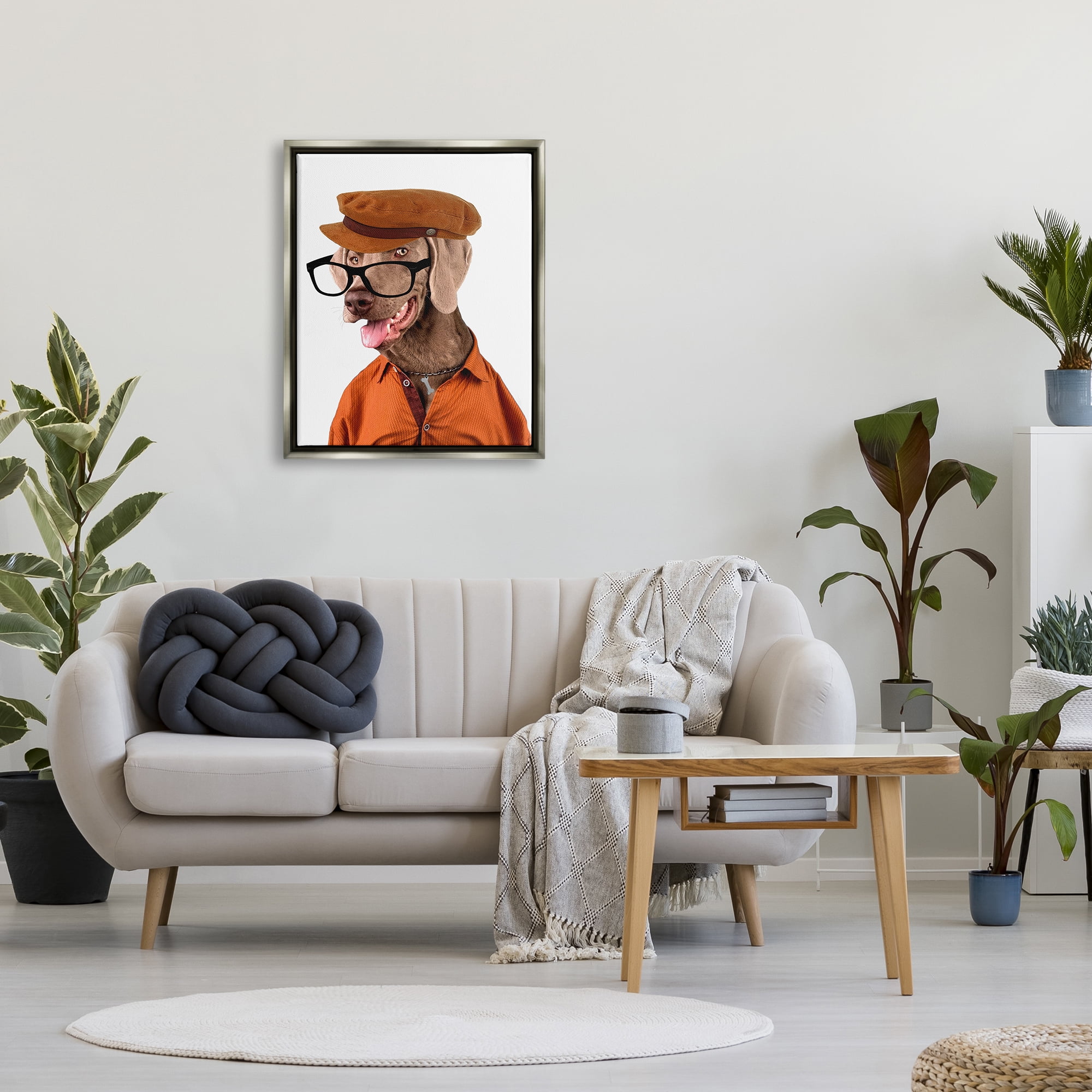 Stupell Industries Schoundrel Dog in Glasses Animals & Insects Painting Gray Floater Framed Art Print Wall Art, 25 x 31