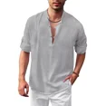 thumbnail image 1 of Camisa Henley De Lino Con Cuello Alto, Manga Larga, Casual,, 1 of 6