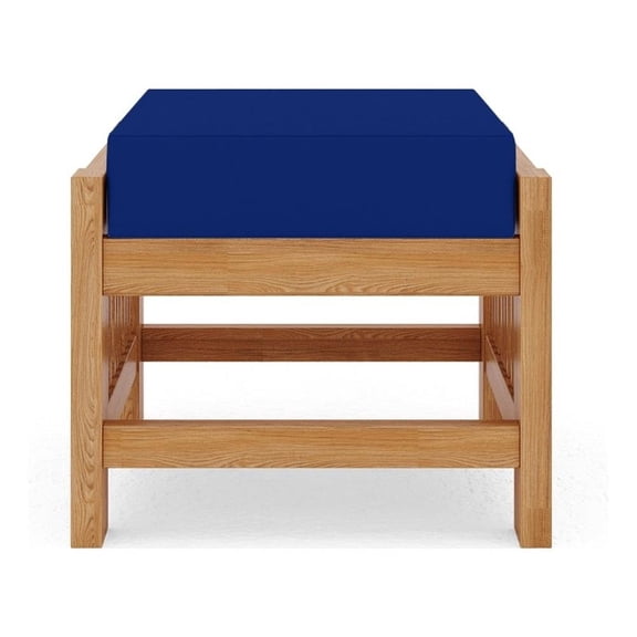 Pemberly Row Modern Teak Outdoor Ottoman with True Blue Cushions