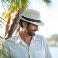 thumbnail image 2 of Panama Jack Unisex Toyo Straw Fedora Sun Hat, Striped Ribbon Band, Large, Ivory, 2 of 4