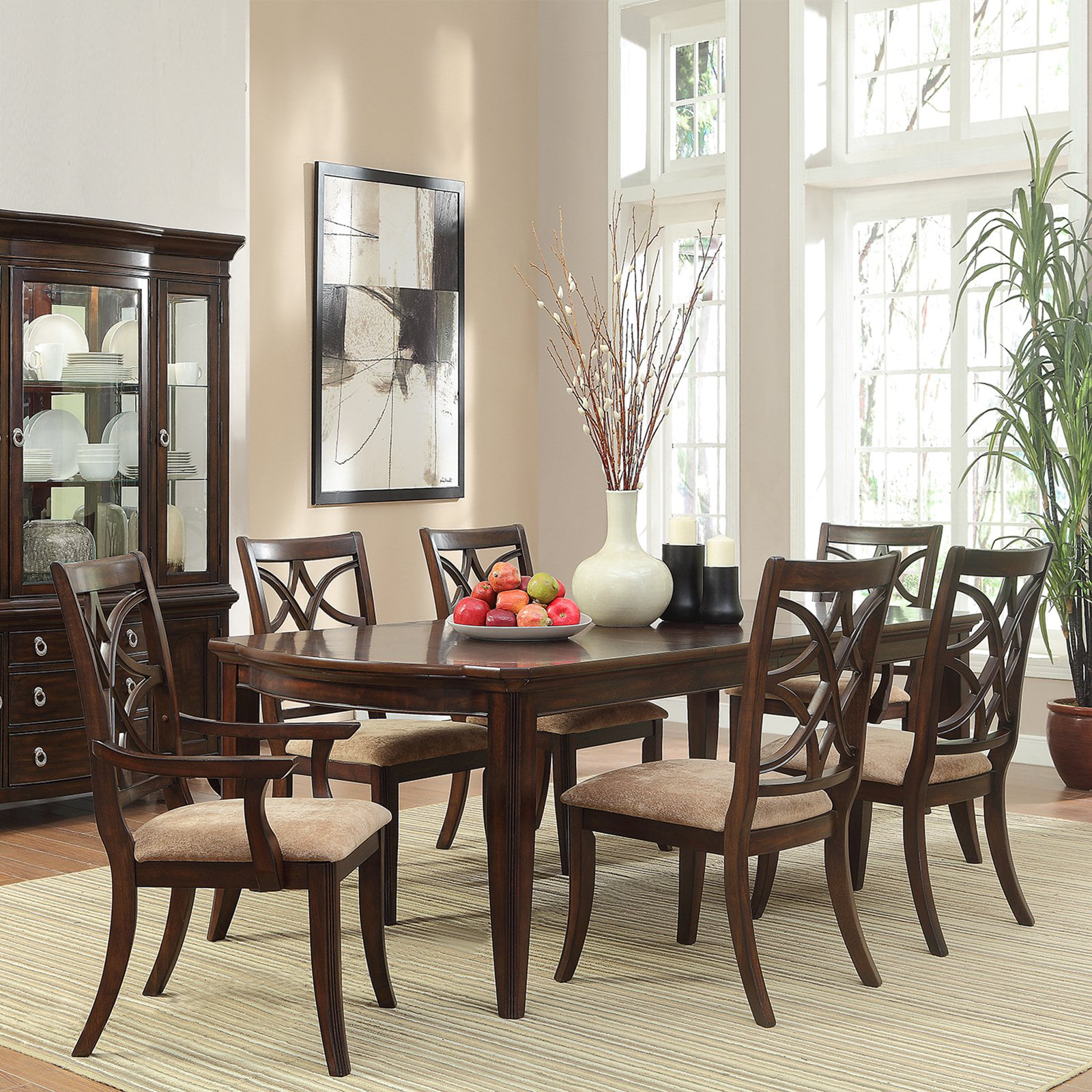 7 Piece Expandable Dining Table Set, Keegan Espresso Finish Contemporary Dining Room Furniture Set